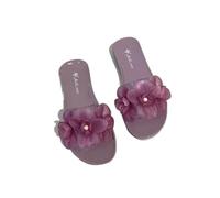 NDSJAIE Sandalias para mujer Zapatos de cristal for mujer, zapatillas planas con flores, sandalias únicas verano Para caminar(Purple,41)