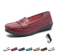 NDTKEWYK Mocasines transpirables de cuero para mujer, mocasines cómodos para caminar, mocasines planos para mujer, cuero clásico, ortopédico, mocasines de centavo, para uso diario, ocio, A2wine, 44 EU
