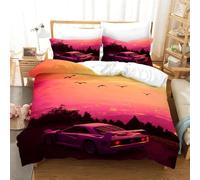 NDXRWDZR Funda Nordica Cama 150 Coche Deportivo Atardecer Colchas Cama 150 para Niños Adultos con Cremallera Suave Transpirable Microfibra Fundas Nordicas 240x220 cm + 2 Fundas de Almohada 50x80 cm