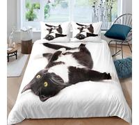 NDXRWDZR Funda Nordica Cama 150 Gato Negro Colchas Cama 150 para Niños Adultos con Cremallera Suave Transpirable Microfibra Fundas Nordicas 240x220 cm + 2 Fundas de Almohada 50x80 cm