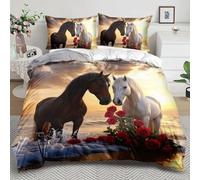 NDXRWDZR Funda Nordica Cama 150 Pareja De Caballos Colchas Cama 150 para Niños Adultos con Cremallera Suave Transpirable Microfibra Fundas Nordicas 240x220 cm + 2 Fundas de Almohada 50x80 cm
