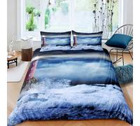 NDXRWDZR Funda Nordica Cama 90 Faro De NavegacióN Azul Edredón Cama 90 para Niñas Niños con Cremallera Suave Transpirable Microfibra Fundas Nordicas 150x220 cm + 2 Fundas de Almohada 50x80 cm
