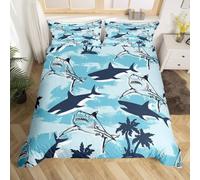 NDXRWDZR Funda Nordica Cama 90 Infantile TiburóN Edredón Cama 90 para Niñas Niños con Cremallera Suave Transpirable Microfibra Fundas Nordicas 150x220 cm + 2 Fundas de Almohada 50x80 cm