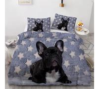 NDXRWDZR Funda Nordica Cama 90 Infantiles Bulldog FrancéS Edredón Cama 90 para Niñas Niños con Cremallera Suave Transpirable Microfibra Fundas Nordicas 150x220 cm + 2 Fundas de Almohada 50x80 cm