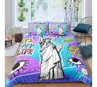 NDXRWDZR Funda Nordica Cama 90 Infantiles Estatua La Libertad Edredón Cama 90 para Niñas Niños con Cremallera Suave Transpirable Microfibra Fundas Nordicas 150x220 cm + 2 Fundas de Almohada 50x80 cm