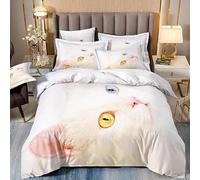 NDXRWDZR Funda Nordica Cama 90 Infantiles Gato Blanco Edredón Cama 90 para Niñas Niños con Cremallera Suave Transpirable Microfibra Fundas Nordicas 150x220 cm + 2 Fundas de Almohada 50x80 cm