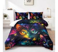 NDXRWDZR Funda Nordica Cama 90 Infantiles Gatos Coloridos Edredón Cama 90 para Niñas Niños con Cremallera Suave Transpirable Microfibra Fundas Nordicas 150x220 cm + 2 Fundas de Almohada 50x80 cm