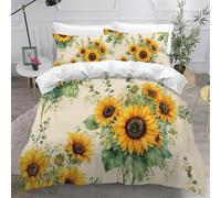 NDXRWDZR Funda Nordica Cama 90 Infantiles Girasoles Amarillos Edredón Cama 90 para Niñas Niños con Cremallera Suave Transpirable Microfibra Fundas Nordicas 150x220 cm + 2 Fundas de Almohada 50x80 cm