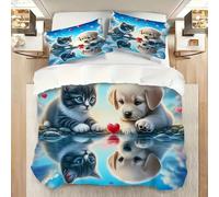 NDXRWDZR Funda Nordica Cama 90 Infantiles Perros Gatos Edredón Cama 90 para Niñas Niños con Cremallera Suave Transpirable Microfibra Fundas Nordicas 150x220 cm + 2 Fundas de Almohada 50x80 cm