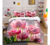 NDXRWDZR Funda Nordica Cama 90 Infantiles Tulipanes Rosados Edredón Cama 90 para Niñas Niños con Cremallera Suave Transpirable Microfibra Fundas Nordicas 150x220 cm + 2 Fundas de Almohada 50x80 cm