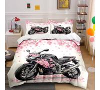 NDXRWDZR Funda Nordica Cama 90 Motocicleta Sakura Edredón Cama 90 para Niñas Niños con Cremallera Suave Transpirable Microfibra Fundas Nordicas 150x220 cm + 2 Fundas de Almohada 50x80 cm