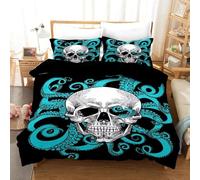 NDXRWDZR Funda Nordica Cama 90 Pulpo Calavera Edredón Cama 90 para Niñas Niños con Cremallera Suave Transpirable Microfibra Fundas Nordicas 150x220 cm + 2 Fundas de Almohada 50x80 cm