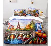 NDXRWDZR Funda Nordica Cama 90 Torre Eiffel Edredón Cama 90 para Niñas Niños con Cremallera Suave Transpirable Microfibra Fundas Nordicas 150x220 cm + 2 Fundas de Almohada 50x80 cm