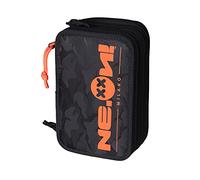 NE.ON! - Estuche escolar con 3 cremalleras de camuflaje, 20 x 13 x 7 cm, estuche de tejido ecológico de poliéster RPET, estuche porta bolígrafos para escuela con 3 cremalleras, estuche con accesorios,