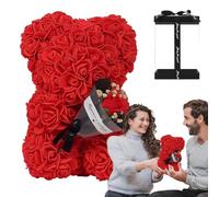 Neamou Flor de Oso,Oso de Flor Rosa,Cachorro de Oso Flor Eterno en Caja Transparente, 9,45 Pulgadas - Oso Decorativo del Día de San Valentín, Flores Hechas a Mano, decoración del hogar