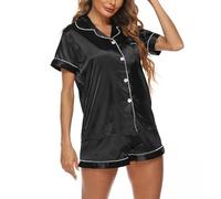 Neamou Pijamas con Botones para Mujer, Ropa de Noche con Botones, Ropa de Dormir de Manga Corta de Seda simulada Ropa de Fiesta para el hogar