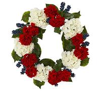 Nearly Natural 21in. Geranium and Blueberry Artificial Wreath Coronas, Multicolor