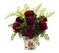 NearlyNatural 1379-BG Rose 7 Maiden Pelo con Maceta Floral, borgoña, 17.25 x 7 Pulgadas x 7 Pulgadas