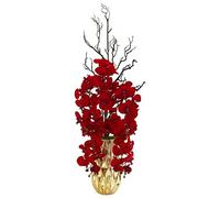 NearlyNatural Red Phalaenopsis Orquídea Artificial Oro Jarrón Arreglos de Seda