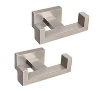 NearMoon 2 ganchos para toallas de acero inoxidable SUS304, cuadrados resistentes, resistentes al óxido, ganchos dobles para baño, salón, cocina, montaje en pared, níquel cepillado, 2 unidades