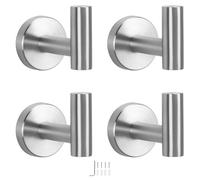 NearMoon - Ganchos de toalla de baño de acero inoxidable SUS 304, gancho de albornoz resistente, para baño, salón, hotel, cocina y garaje, montaje en pared, níquel cepillado, pack de 4