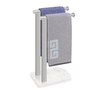 NearMoon Toallero de Mano con Base de mármol equilibrada, Soporte de Acero Inoxidable SUS304 en Forma de L, toallero de pie con aro para baño, Cocina o encimera (Barra Doble, níquel Cepillado)