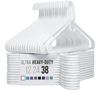 NEATERIZE Perchas de ropa de plástico ultra resistentes, color blanco, percha duradera para abrigos, trajes y ropa (paquete de 38 unidades, color blanco)