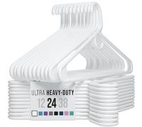 NEATERIZE Perchas de ropa de plástico ultra resistentes, color blanco, percha duradera para abrigos, trajes y ropa (24 unidades, color blanco)