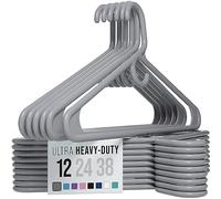 NEATERIZE Perchas gruesas y resistentes, paquete de 12 perchas de plástico gris, ideales para perchas, chaquetas, jeans y trajes, para armario, ganchos esenciales para apartamentos, ganchos para ropa
