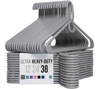 NEATERIZE Ultra Heavy Duty Plastic Clothes Hangers - Grey - Durable Coat Suit and Clothes Hanger. Perchas De Ropa (38 Pack - Grey)
