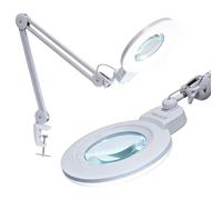 Neatfi XL Lámpara Lupa LED Bifocal, Lente Acrílica de 18 cm, Aumento 2,25X/6X, 1.600 Lúmenes Regulables | Brazo Ajustable | Ideal para Manualidades, Joyería y Lectura (Blanco, con Abrazadera)