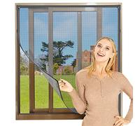 NeatiEase Mosquitera magnética ajustable para ventanas de 100 x 130 cm con marco completo, fácil instalación, se adapta a cualquier tamaño más pequeño, mosquitera para ventanas (marco gris, red negra)