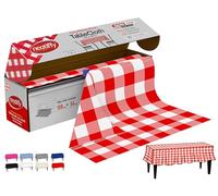 Neatiffy 137.2 cm x 32.9 m Rollo De Mantel De Plástico Desechable con Cortador, Fiesta/Picnic/Banquetes Cubierta De Mesa para Rectángulo, Ovalado, Mesas Redondas, Rojo Cuadros