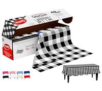 Neatiffy 137.2 cm x 32.9 m Rollo De Mantel De Plástico Desechable con Cortador, Fiesta/Picnic/Banquetes Cubierta De Mesa para Rectángulo, Ovalado, Mesas Redondas, Negro Cuadros