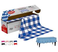Neatiffy 137.2 cm x 32.9 m Rollo De Mantel De Plástico Desechable con Cortador, Fiesta/Picnic/Banquetes Cubierta De Mesa para Rectángulo, Ovalado, Mesas Redondas, Blue Checkered