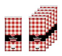 Neatiffy Paquete de 6 manteles rectangulares de plástico de 54 x 108 pulgadas, para picnic, camping, fiesta, banquete, manteles desechables y reutilizables (cuadros rojos, 6)