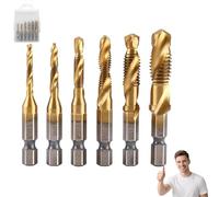 Neattidyly 3 in 1 Spiral Tap Hex Shank Drill Bit Set, Neattidyly 3 in 1 Drill Tap, M3/M4/M5/M6/M8/M10 Professional Thread tap Drill Bit Set, Quick Change Impact Driver (Gold-Short)