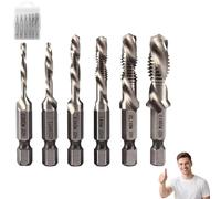 Neattidyly 3 in 1 Spiral Tap Hex Shank Drill Bit Set, Neattidyly 3 in 1 Drill Tap, M3/M4/M5/M6/M8/M10 Professional Thread tap Drill Bit Set, Quick Change Impact Driver (Silver-Long)