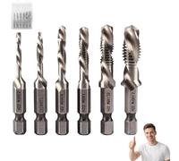 Neattidyly 3 in 1 Spiral Tap Hex Shank Drill Bit Set, Neattidyly 3 in 1 Drill Tap, M3/M4/M5/M6/M8/M10 Professional Thread tap Drill Bit Set, Quick Change Impact Driver (Silver-Short)