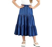 NEAWEALY Falda vaquera para niña, falda plisada, falda larga, cintura elástica, falda informal de verano, faldas para adolescentes, azul marino, 5-6 años