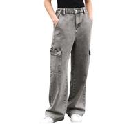 NEAWEALY Pantalones de mezclilla holgados unisex para niños y niñas, pantalones cargo Y2K, pantalones de calle de 13 a 16 años, gris, 15 años