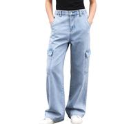 NEAWEALY Pantalones de mezclilla holgados unisex para niños y niñas, pantalones cargo Y2K, pantalones de calle de 13 a 16 años, azul, 16 años