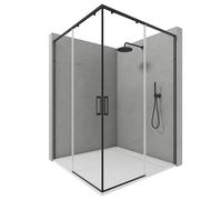 NEBADOON Mampara de Ducha Angular 2 Fijos + 2 Correderas - Mamparas de ducha Corredera Cristal Templado 6 mm Antical Negro Mate Puertas Reversibles - 77,5-80 x 107,5-110cm Adaptable 4cm x 195cm Alto
