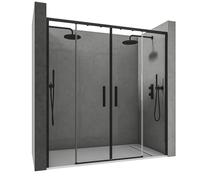 NEBADOON | Mamparas de Ducha - 2 Fijos + 2 Puertas Correderas - Mamparas de Ducha Corredera con Cristal Templado 6 mm Antical - Perfilería Negro Mate - 156 a 158cm Ancho Adaptable 4cm x 195cm (Alto)
