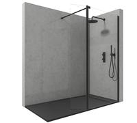 NEBADOON | Mamparas de Ducha Fija con Cristal Abatible - Mampara Ducha Fija - Cristal templado 8 mm - Antical - Perfilería Negro Mate - 90 cm (Fijo) + 40 cm (Abatible) Ancho x 200 cm Alto