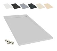 NEBADOON | Plato de Ducha Modelo Venecia - Plato Ducha Resina con Textura Pizarra - Disponible en Varios Colores y Medidas - Gris Claro (RAL 7035) 70x100 cm - Incluye Válvula Desagüe y Rejilla.