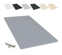 NEBADOON | Plato de Ducha Modelo Venecia - Plato Ducha Resina con Textura Pizarra - Disponible en Varios Colores y Medidas - Gris (RAL 7040) 80x120 cm - Incluye Válvula Desagüe y Rejilla.