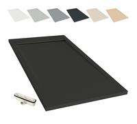 NEBADOON | Plato de Ducha Modelo Venecia - Plato Ducha Resina con Textura Pizarra - Disponible en Varios Colores y Medidas - Negro (RAL 9005) 80x90 cm - Incluye Válvula Desagüe y Rejilla.