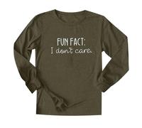 NEBENBEI: Camiseta de manga larga para mujer con cuello redondo I DON'S Care Letra impresa, Verde militar., M