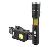 NEBO Pack Linterna Tac Slyde y Linterna Frontal de 150 Lúmenes - Foco y Linterna con Modos de Emergencia de Destello Rojo y Base Magnética para Iluminación Manos Libres
